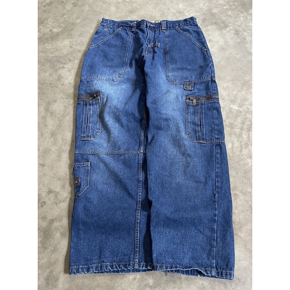 Brooklyn Xpress Ultimate Experience Baggy Cargo Jeans Mens‎ 40 Blue Y2K Wide Leg